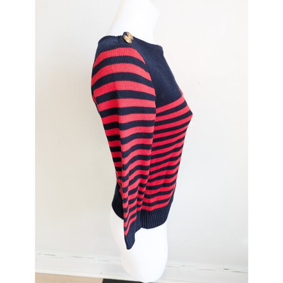 Ralph Lauren Petite Nautical Embroidered Flag Crest Sweater Top Red Blue Cotton - Picture 5 of 8